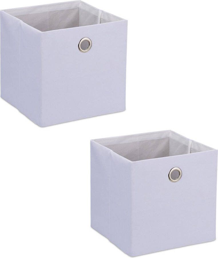 Relaxdays linnen opbergmand set van 2 opbergbox 30 5 x 30 5 cm opvouwbaar wit