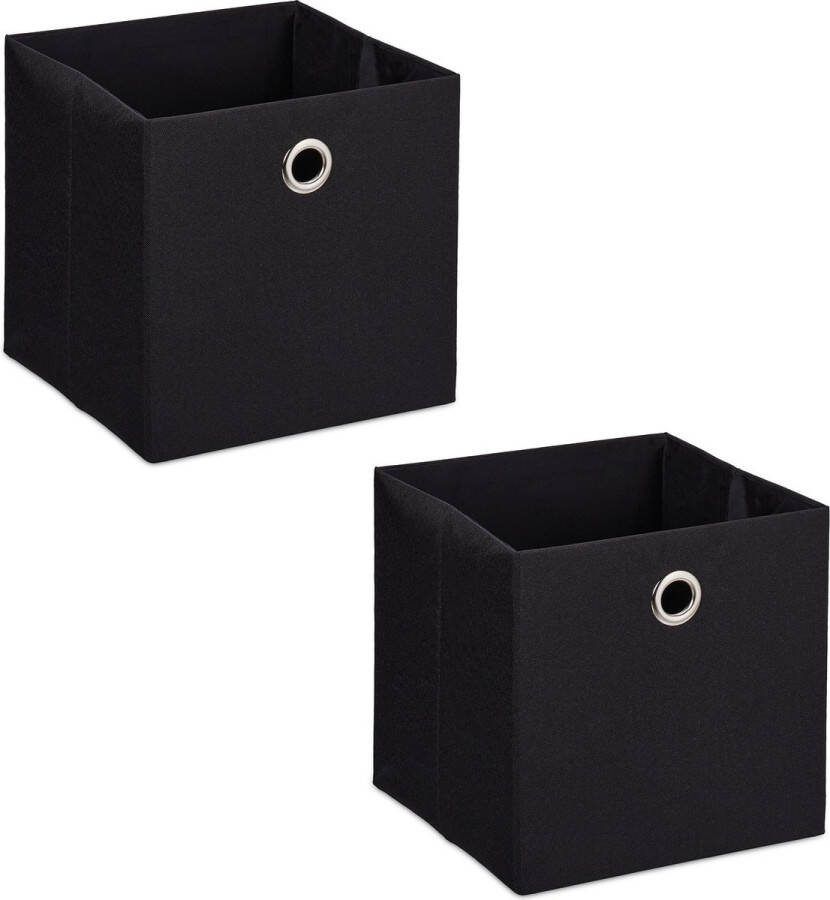Relaxdays linnen opbergmand set van 2 opbergbox 30 5 x 30 5 cm opvouwbaar zwart