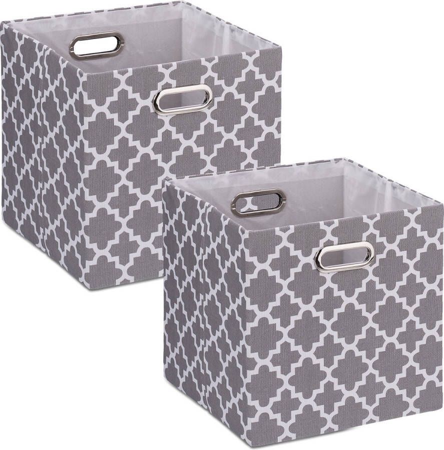Relaxdays linnen opbergmand set van 2 vierkante opbergdoos 30 5 x 30 5 cm patroon