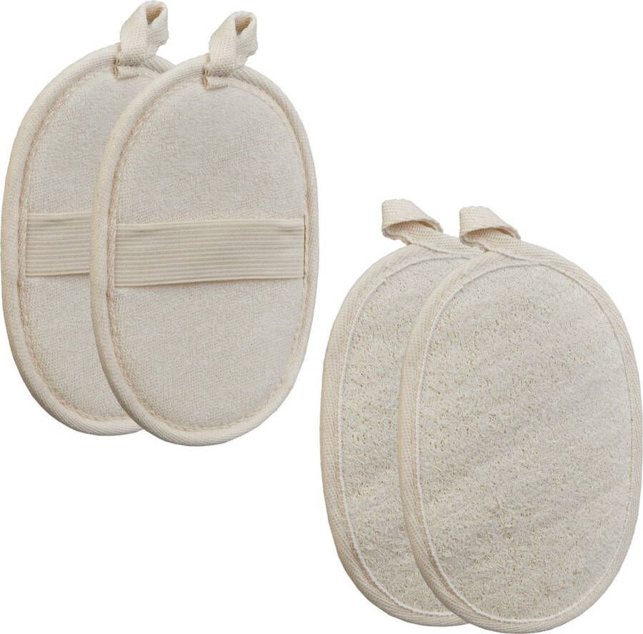 Relaxdays loofah spons set van 4 peeling natuurspons luffa badspons douche