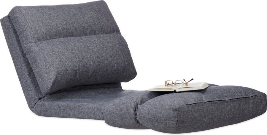 Relaxdays loungestoel relaxzetel verstelbare rugleuning vloerkussen ligkussen grijs