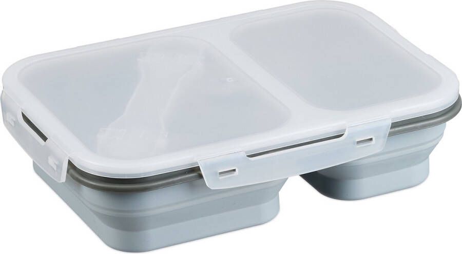 Relaxdays lunchbox met 2 vakjes opvouwbare broodtrommel meal prep bakje met bestek