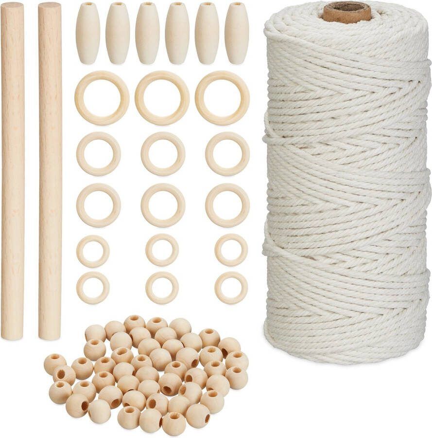 Relaxdays macramé set voor beginners wandhanger macramé pakket ringen touw diy set