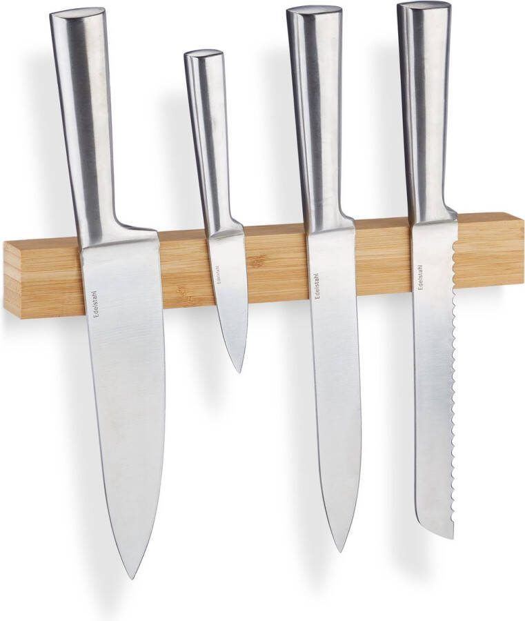 Relaxdays Magneetstrip bamboe 30 cm magnetische messenhouder messenmagneet hout