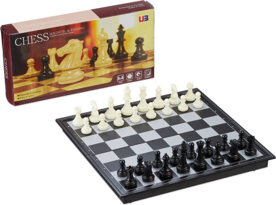 Relaxdays magnetisch schaakspel schaakbord met stukken reis schaakbord inklapbaar