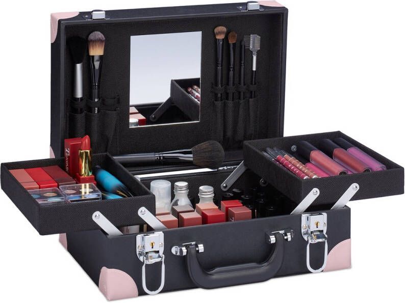Relaxdays make-up koffer met spiegel zonder inhoud cosmetica koffer uitklapbaar slot