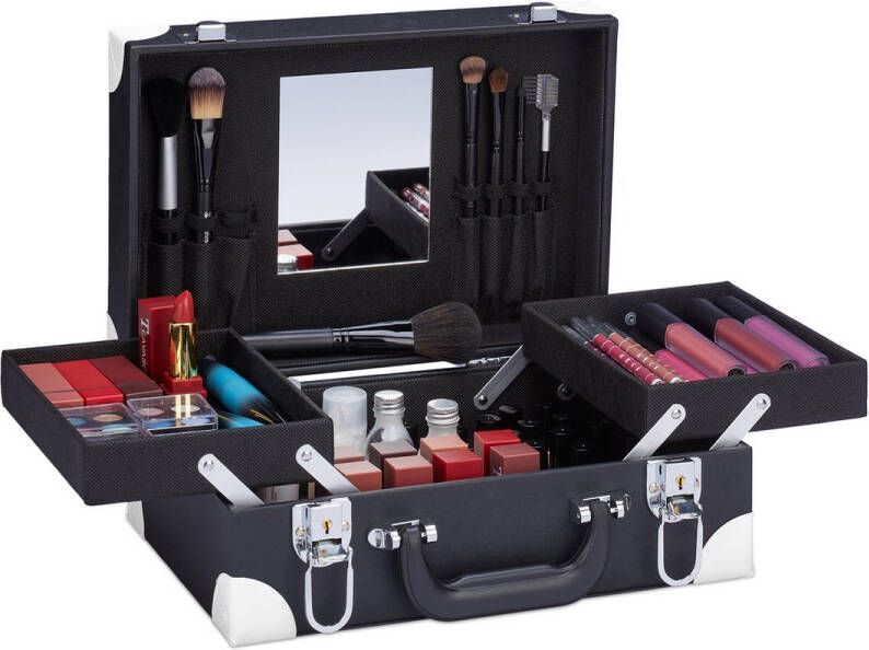 Relaxdays make-up koffer zonder inhoud schmink koffer met slot nagellak koffertje leeg