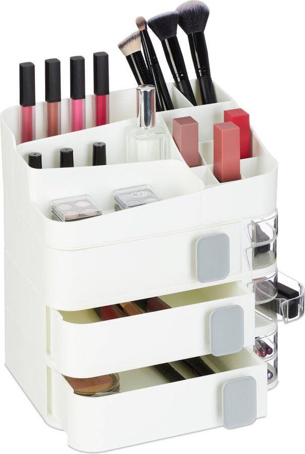 Relaxdays make up organizer 3 lades kunststof wit bewaardoos make up veel vakken
