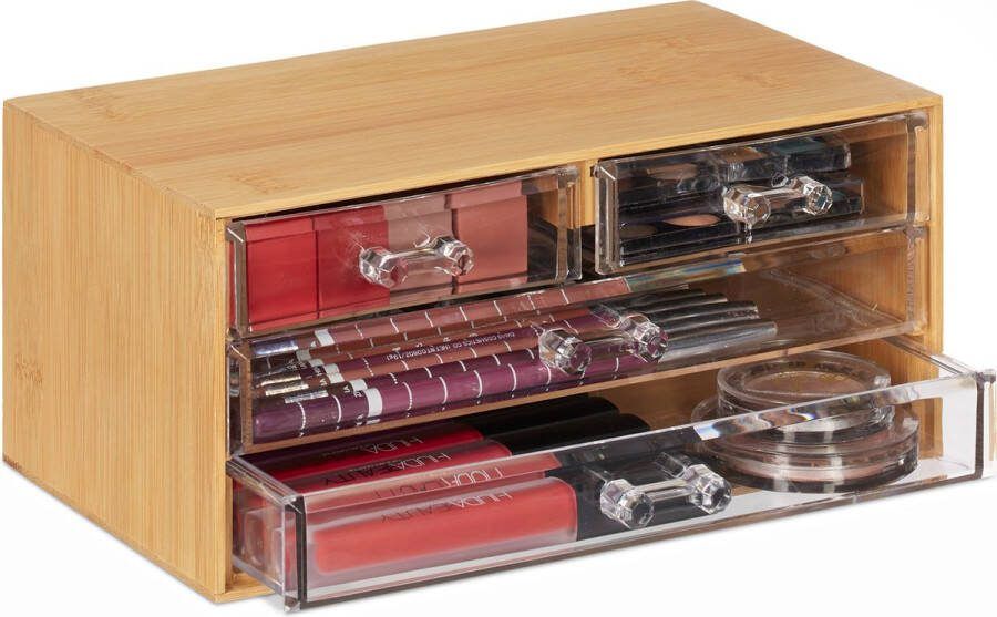 Relaxdays make-up organizer 4 lades bamboe bureau organizer kleine kaptafel organizer