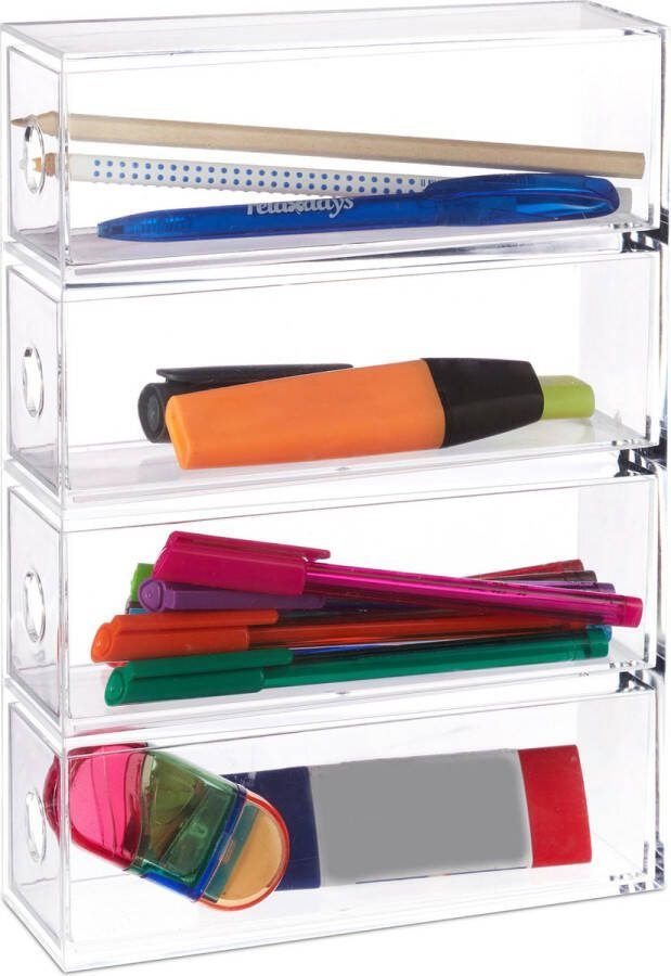 Relaxdays make up organizer acryl 4 lades cosmetica organizer transparant 4