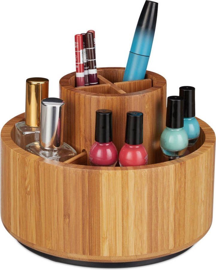 Relaxdays make up organizer bamboe make up houder cosmetica organizer draaibaar