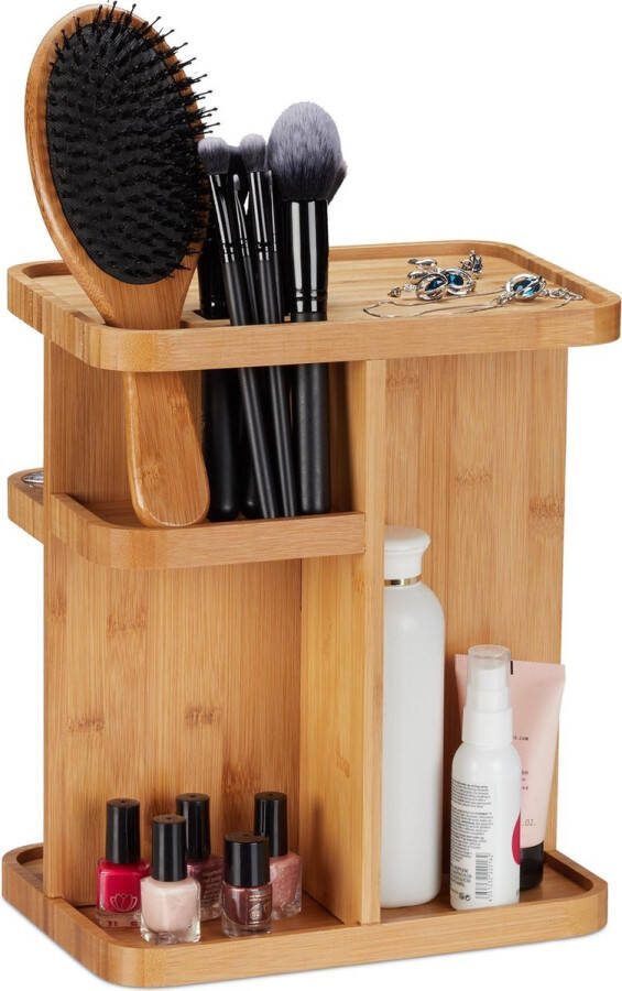 Relaxdays make-up organizer draaibaar make up standaard cosmetica toren bamboe