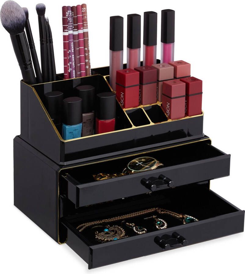 Relaxdays Make-up organizer klein stapelbaar sieradendoosje cosmetica opbergbox