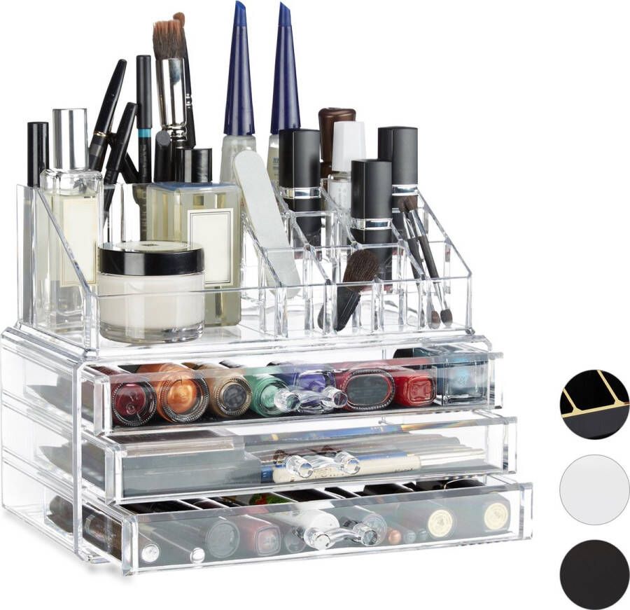 Relaxdays make-up organizer klein stapelbaar sieradendoosje cosmetica opbergbox doorzichtig