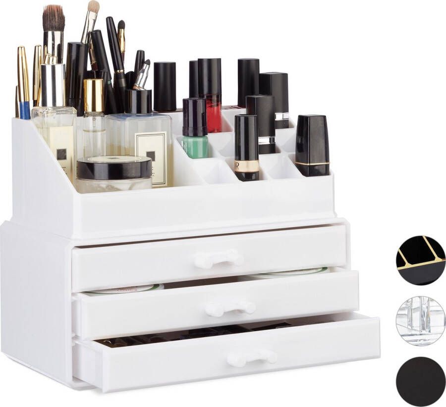 Relaxdays make-up organizer klein stapelbaar sieradendoosje cosmetica opbergbox wit