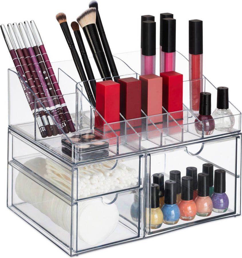 Relaxdays make up organizer kunststof nagellak organizer lippenstift met lades