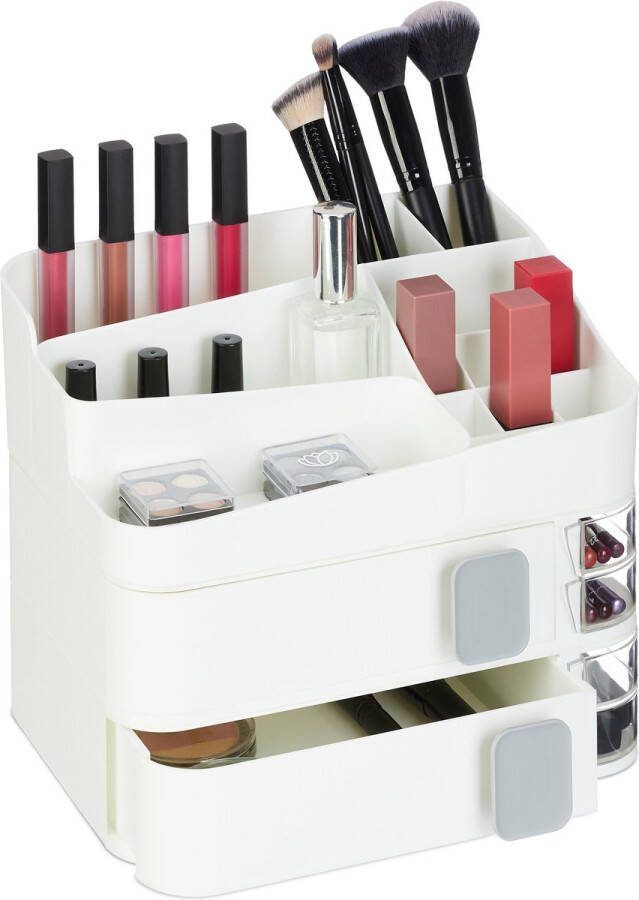 Relaxdays make up organizer kunststof wit bewaardoos make up cosmetica opbergdoos