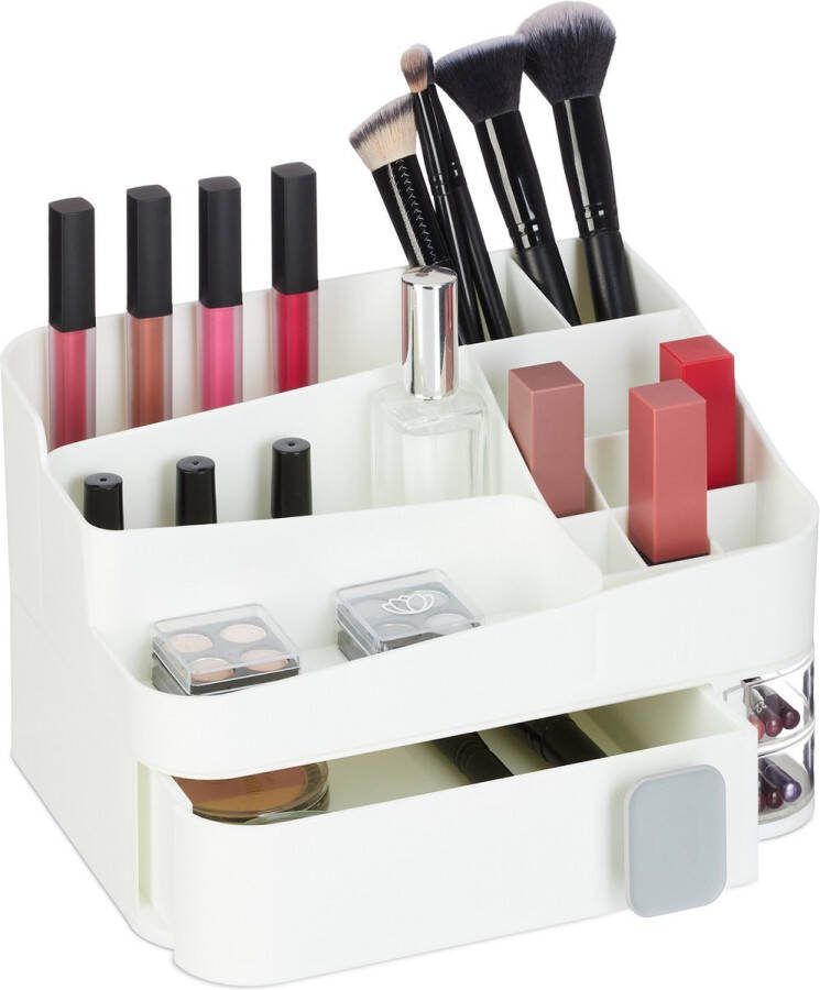 Relaxdays make up organizer kunststof wit kaptafel organizer 18 vakken met lade