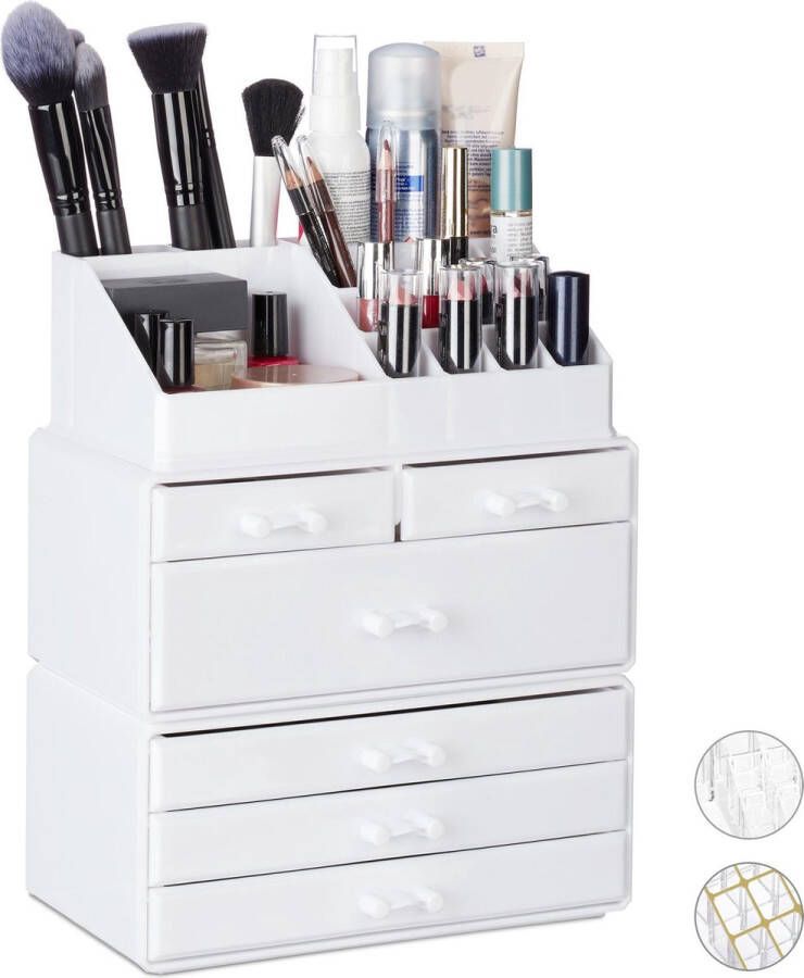 Relaxdays make up organizer met 6 lades acryl cosmeticahouder make-up cosmetica opslag zwart