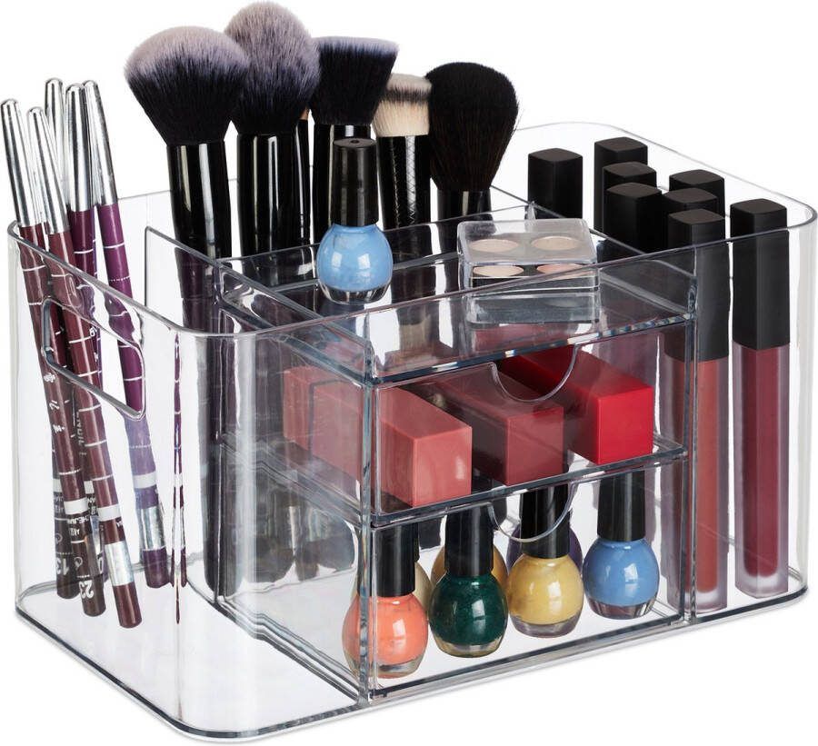 Relaxdays make-up organizer met lades doorzichtige kwastenhouder cosmetica organizer