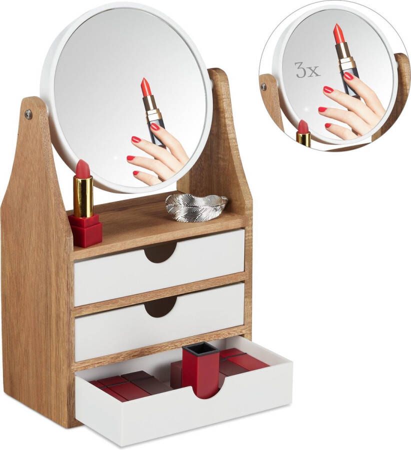Relaxdays make up organizer met spiegel 3 lades sieraden opbergen make up spiegel