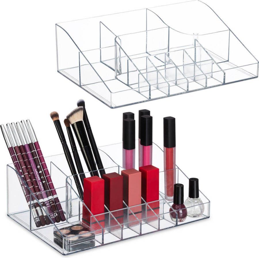 Relaxdays make up organizer set van 2 nagellak organizer lippenstift organizer
