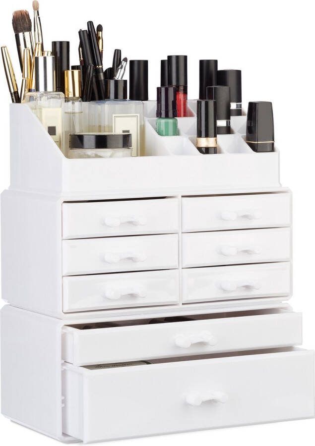 Relaxdays Make-up Organizer Sieradendoosje Cosmetica Wit