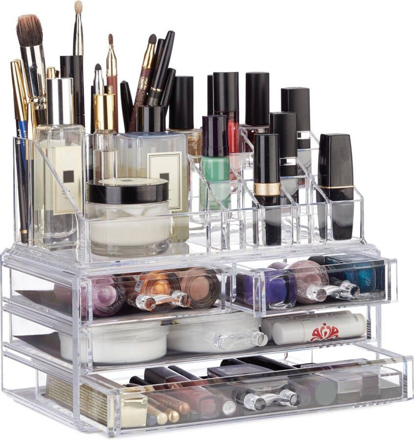Relaxdays Make-up Organizer Tweedelig Cosmetica Opbergdoos Transparant