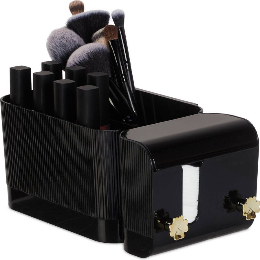 Relaxdays make-up organizer wandmontage hangende organizer wattenschijfjeshouder zwart