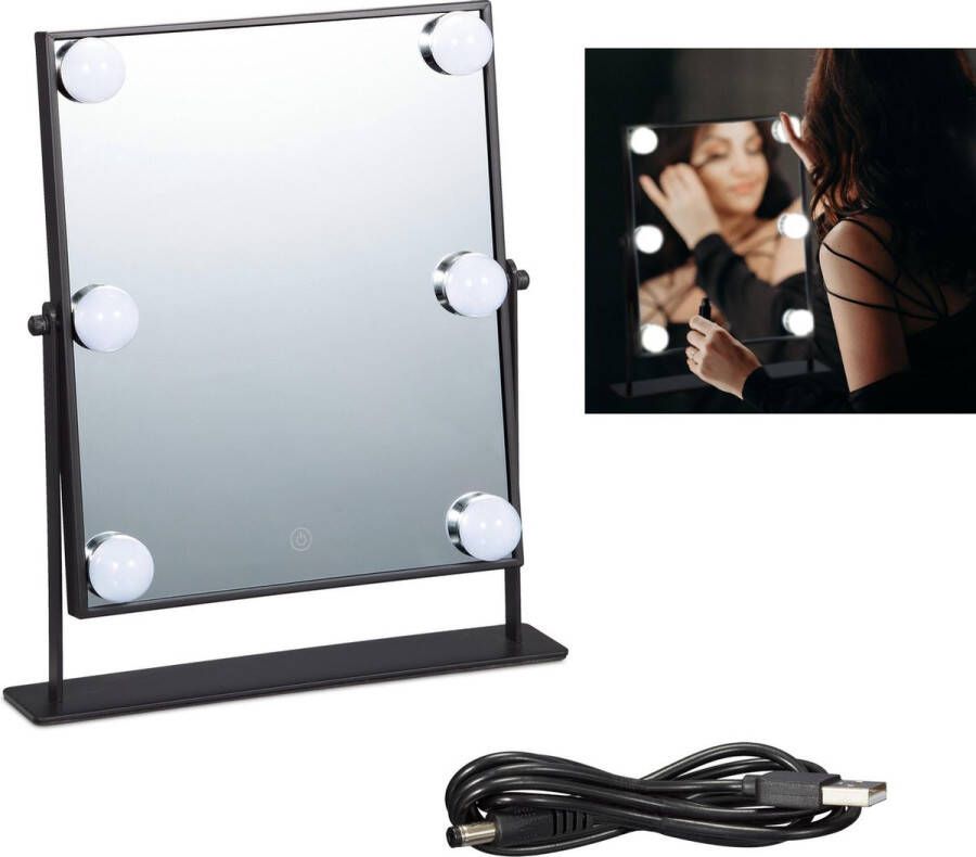Relaxdays make up spiegel met licht led Hollywood spiegel opmaakspiegel dimbaar zwart
