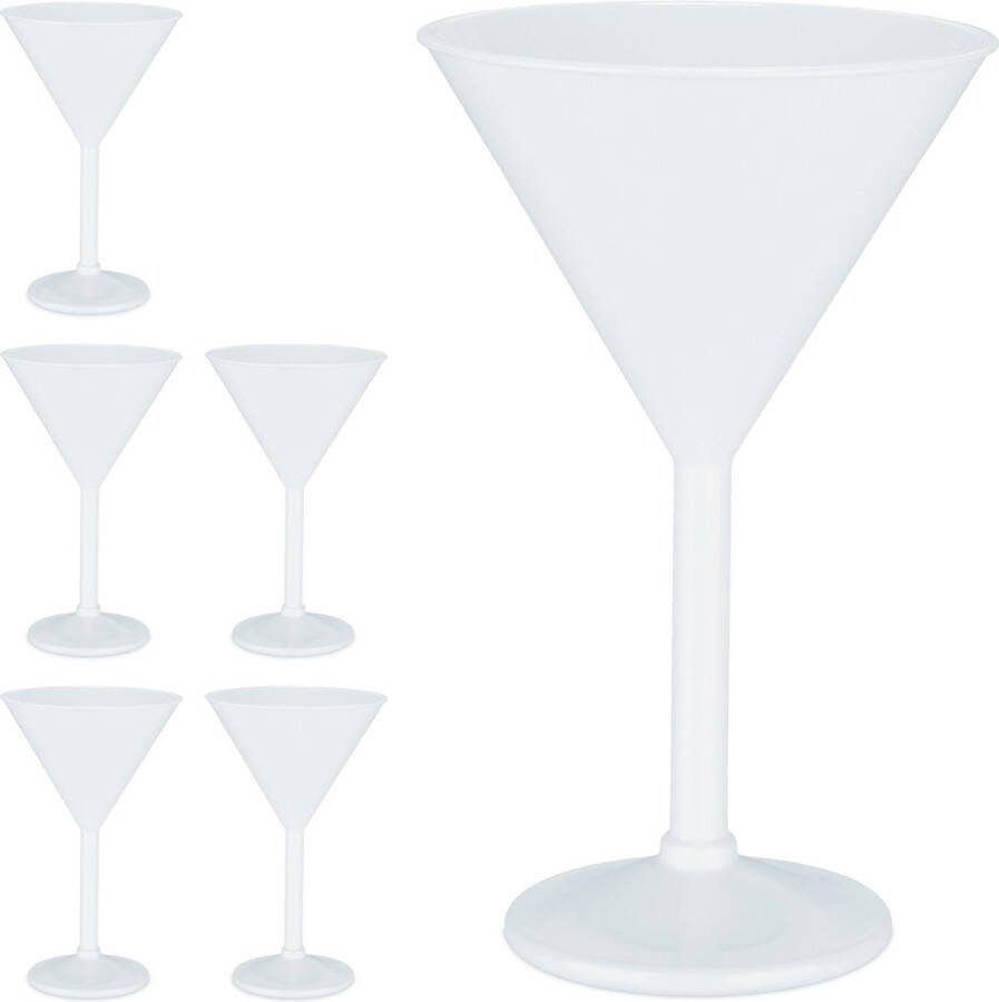 Relaxdays martiniglazen set van 6 kunststof plastic cocktail glazen herbruikbaar