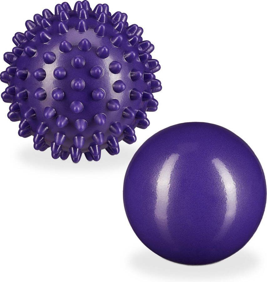 Relaxdays massagebal set van 2 triggerpoint bal stekels egelbal glad noppen Paars