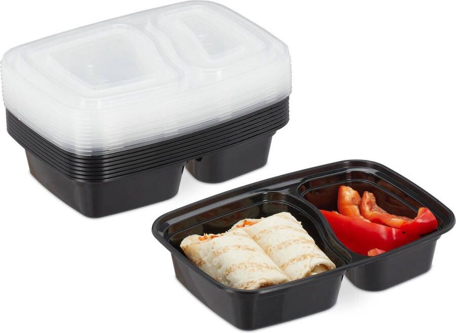 Relaxdays meal prep bakjes 10 stuks 2 vakken lunchbox 800 ml plastic vershouddozen