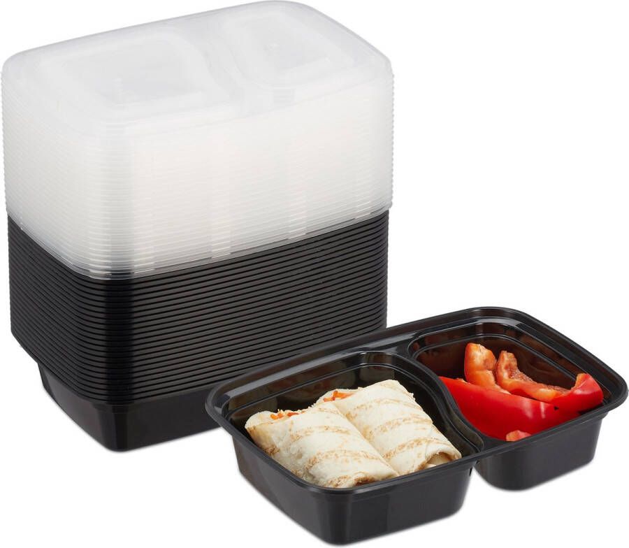 Relaxdays meal prep bakjes 2 vakken herbruikbaar lunchbox set van 24 vershoudbakjes