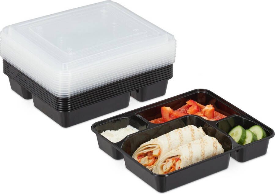 Relaxdays meal prep bakjes 4 vakken set van 10 herbruikbare lunchboxen kunststof
