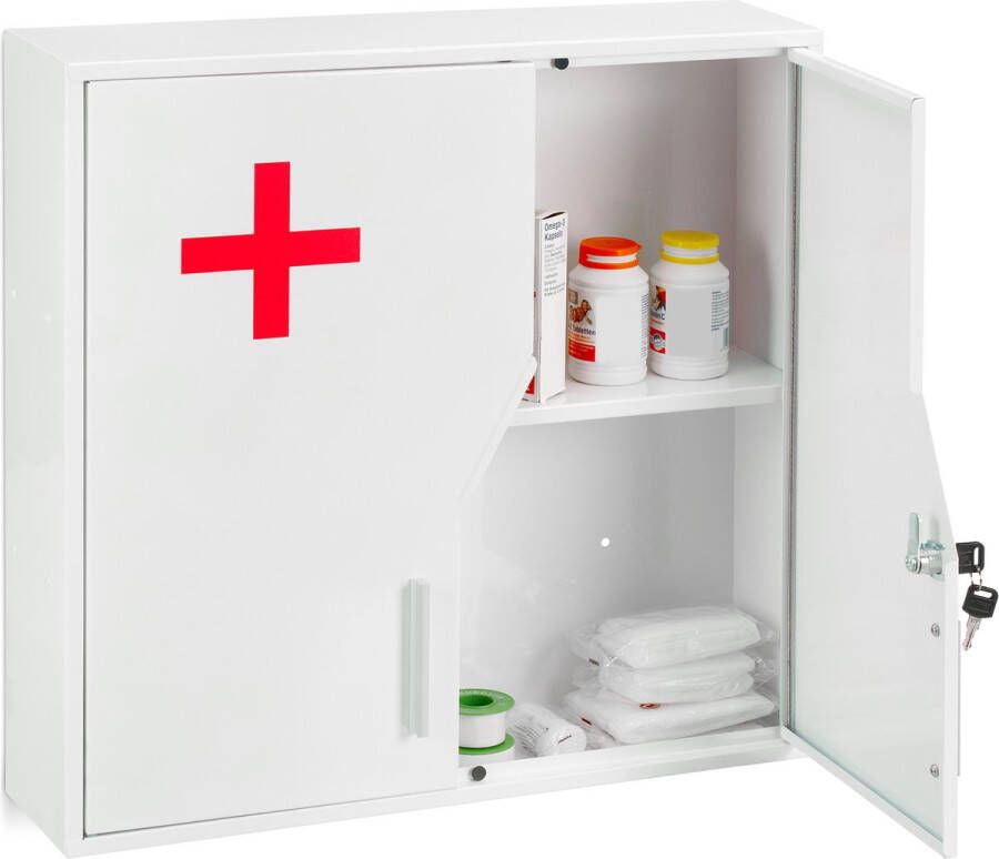 Relaxdays medicijnkastje afsluitbaar hangende EHBO-kast opbergkast voor medicijnen