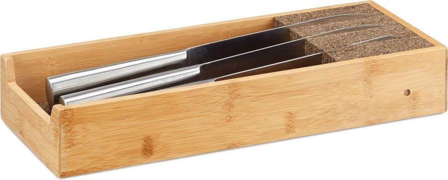 Relaxdays messenhouder hout messenblok bamboe lade-organizer messen opbergen kurk M