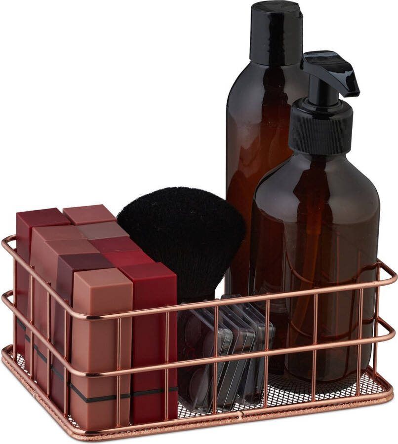 Relaxdays metalen opbergmand draadmandje roségoud badkamermand make-up bureau