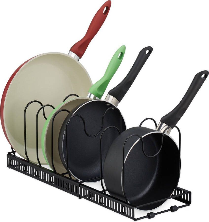Relaxdays metalen pannenrek 6 vakken uitschuifbare dekselhouder keukenkast organizer
