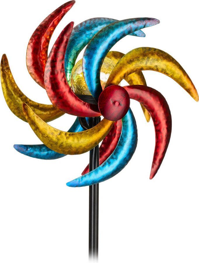 Relaxdays metalen windmolentje tuinsteker 2 wieltjes lichtgevende bol decoratie