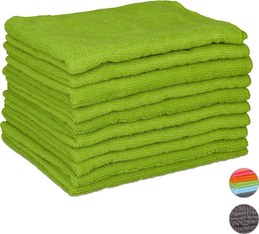 Relaxdays Microvezeldoek set van 10 microvezeldoekjes wonderdoekjes microfiber doek groen