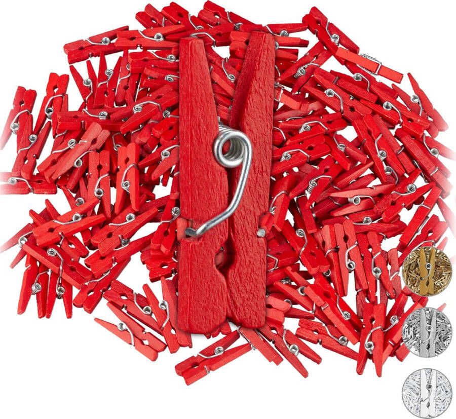 Relaxdays mini knijpers set van 144 stuks houten knijpers knijpertjes wasknijpers rood