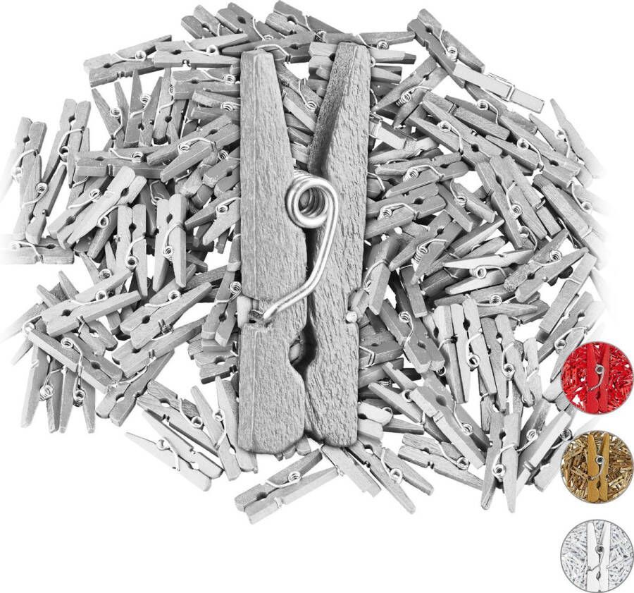 Relaxdays mini knijpers set van 144 stuks houten knijpers knijpertjes wasknijpers zilver