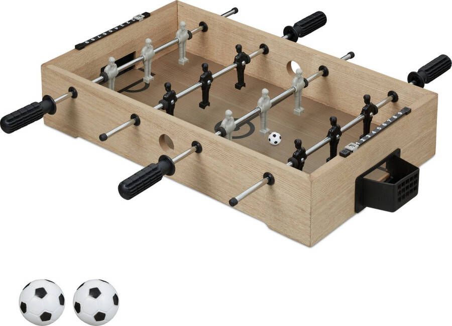 Relaxdays mini tafelvoetbal kicker voetbaltafel met scorebord 2 ballen houtlook