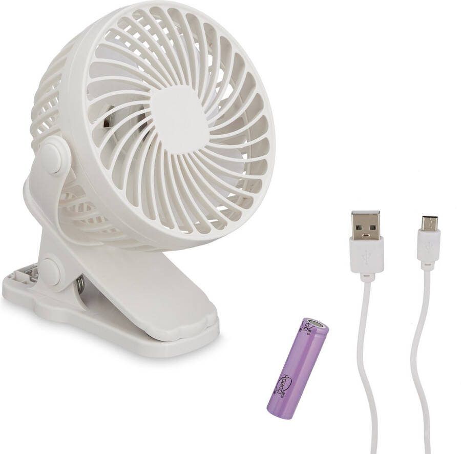 Relaxdays mini ventilator auto 3 snelheden kleine tafelventilator met klem usb wit