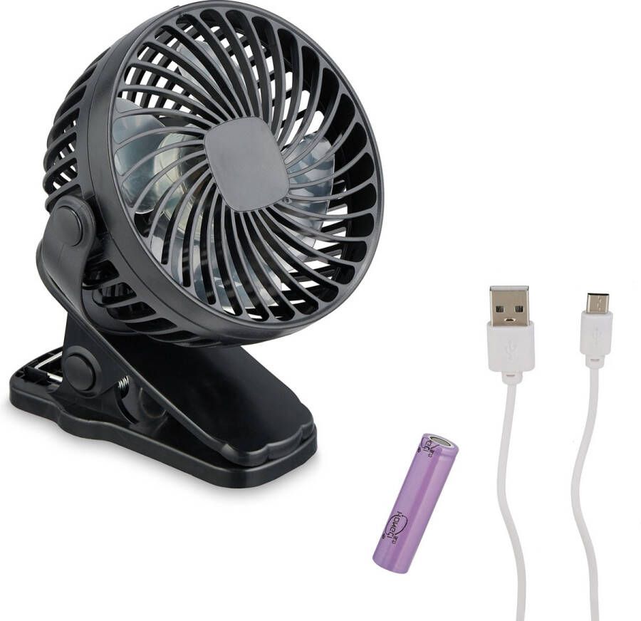 Relaxdays mini ventilator auto 3 snelheden kleine tafelventilator met klem usb zwart