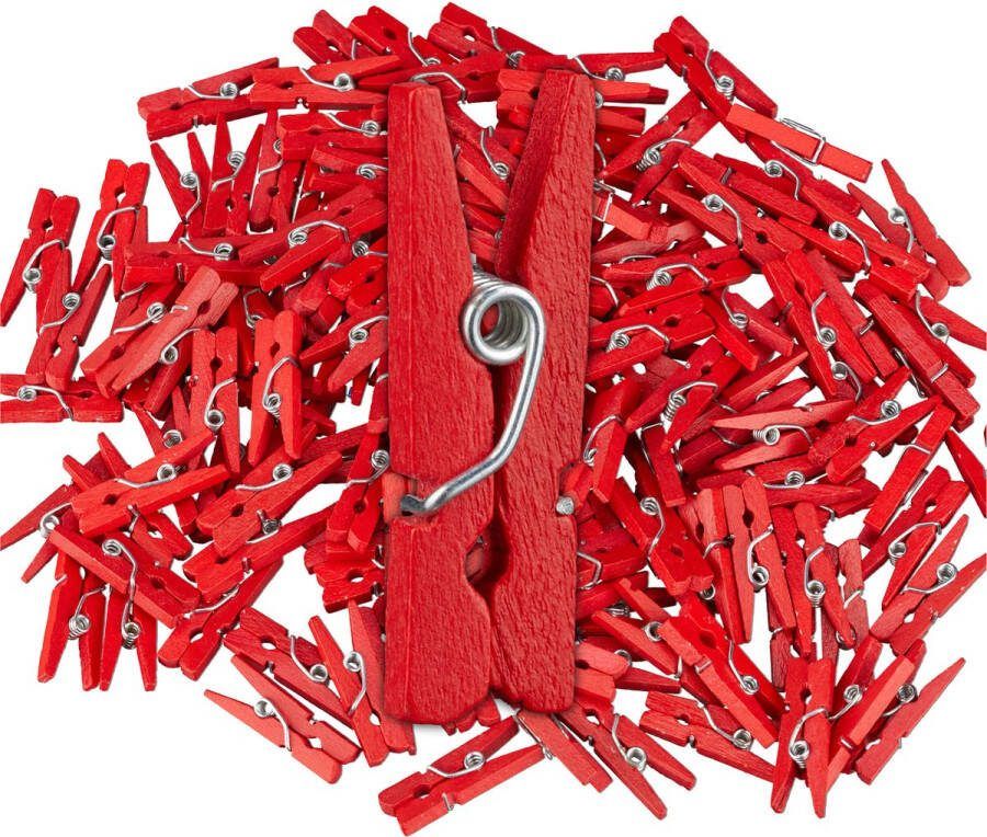 Relaxdays mini wasknijpers set van 400 houten knijpers foto's ophangen knutselen rood