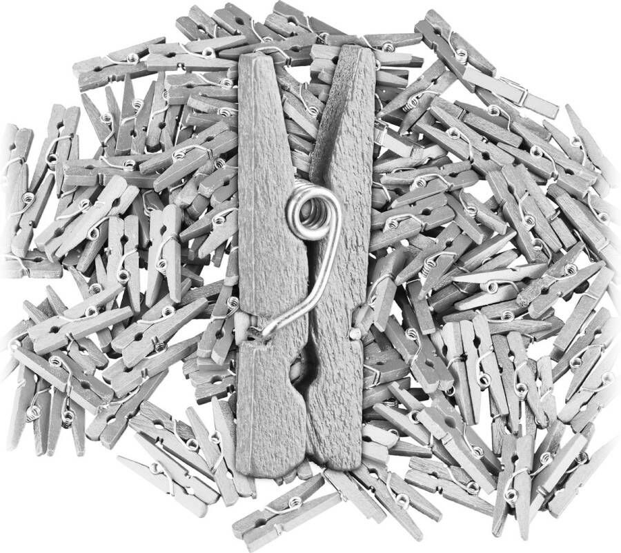 Relaxdays mini wasknijpers set van 400 houten knijpers foto's ophangen knutselen zilver