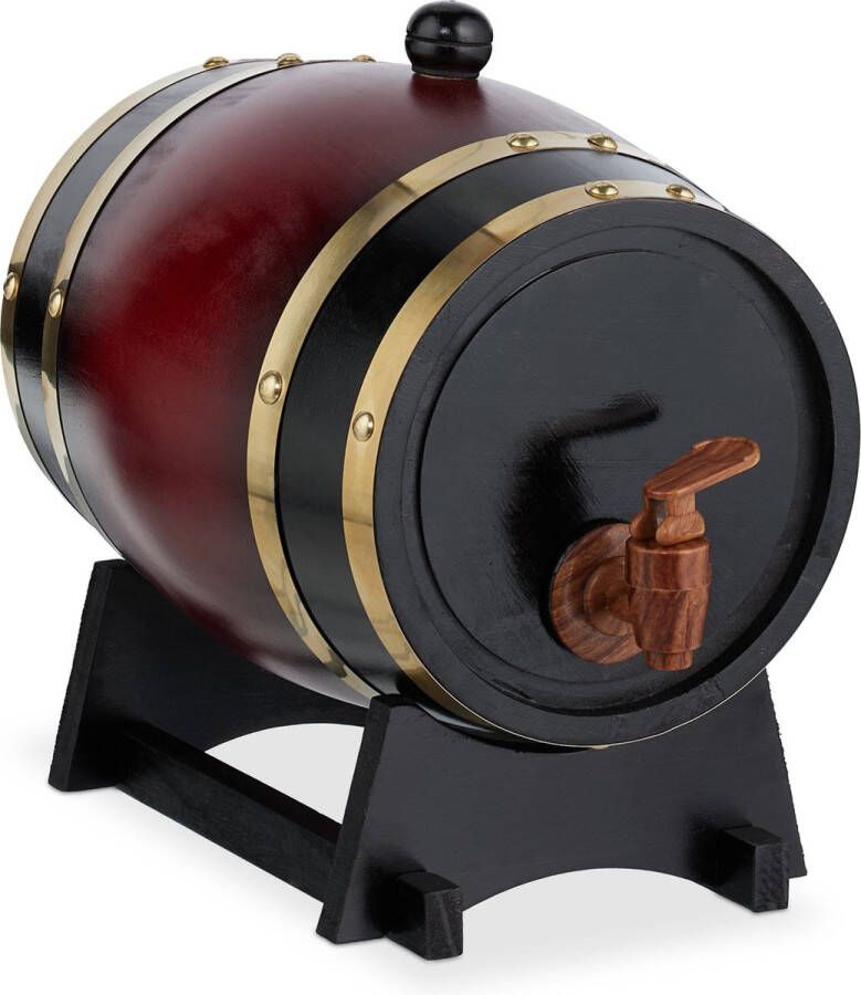 Relaxdays mini whiskey vat 2 liter houten vat met kraantje voor wijn of likeur rood