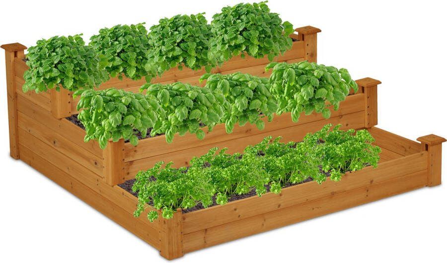 Relaxdays moestuinbak 3 niveaus kruidenbak hout kweekbak zonder bodem tuin terras